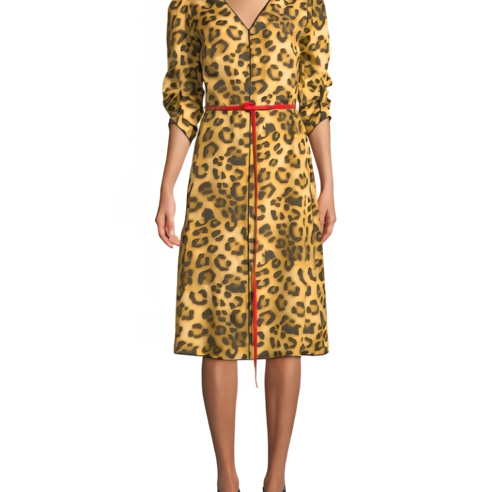 Marc Javobs Leopard Print V-Neck Midi Dress in Yellow - Picture 3 of 7